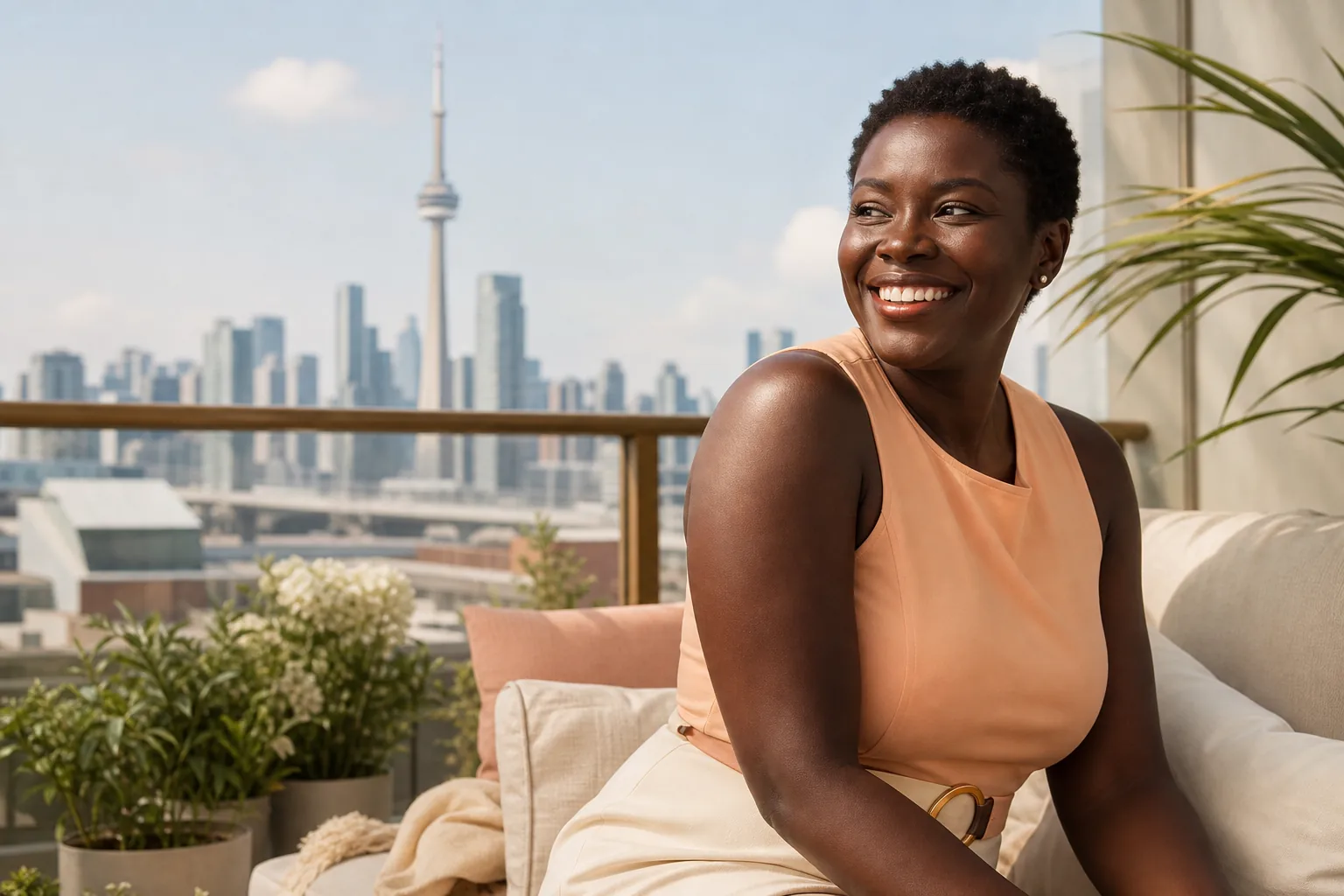 Illustrative image of a confident woman with deep skin tone