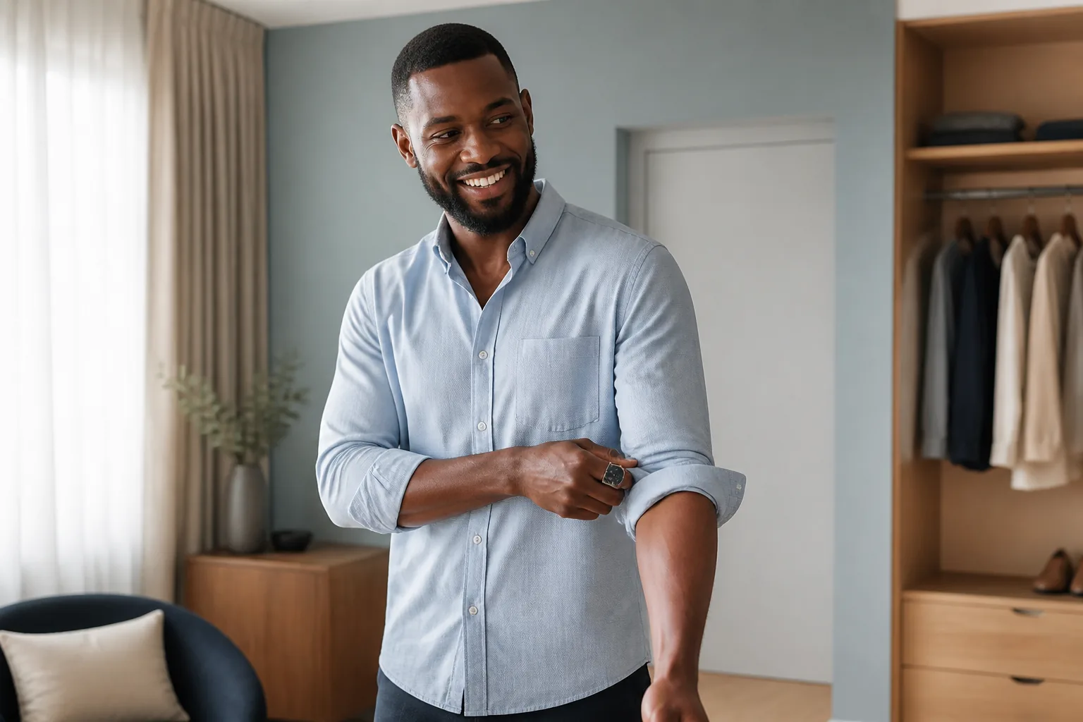 Illustrative image of a confident man in a bright room